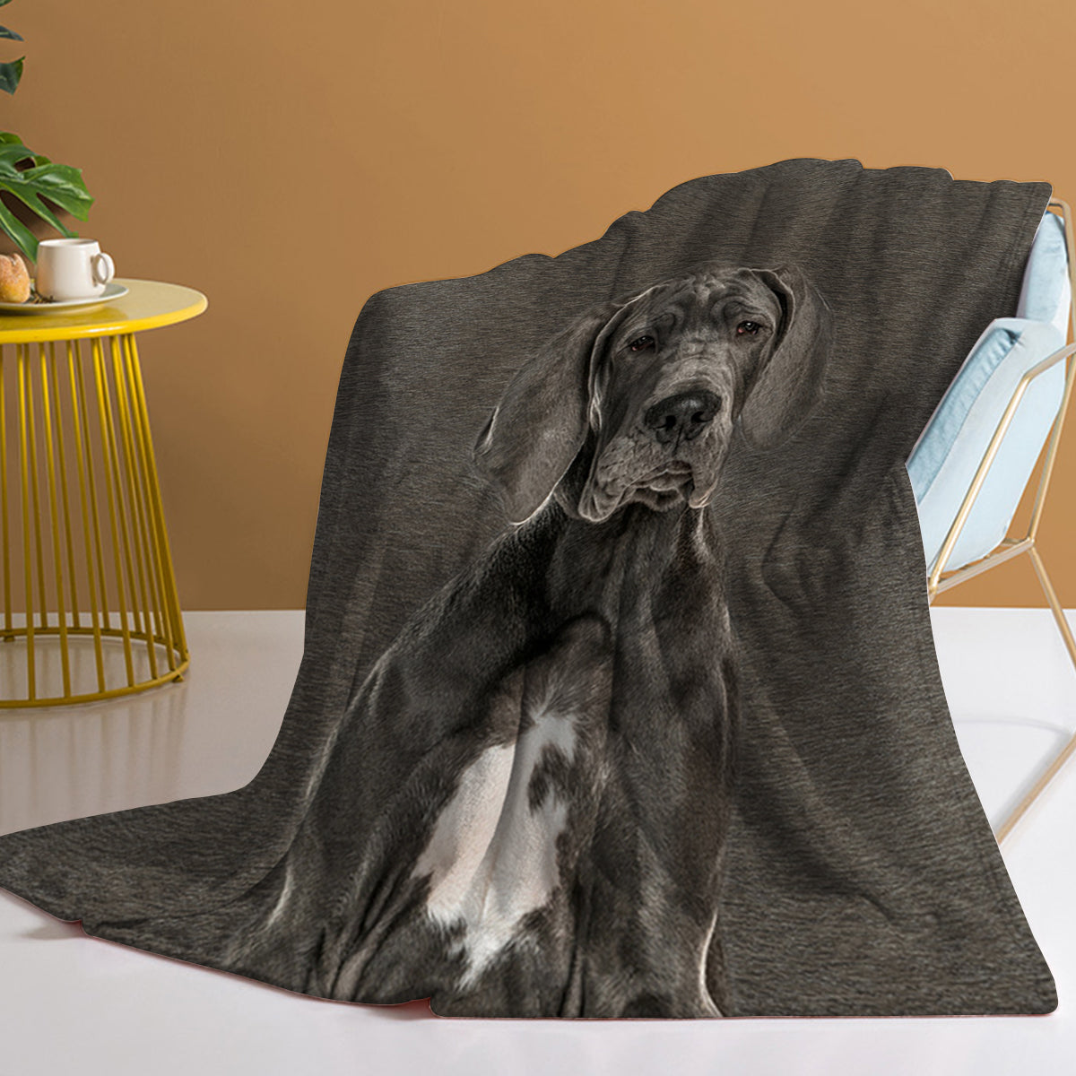 Grey Great Dane Flannel Throw Blanket