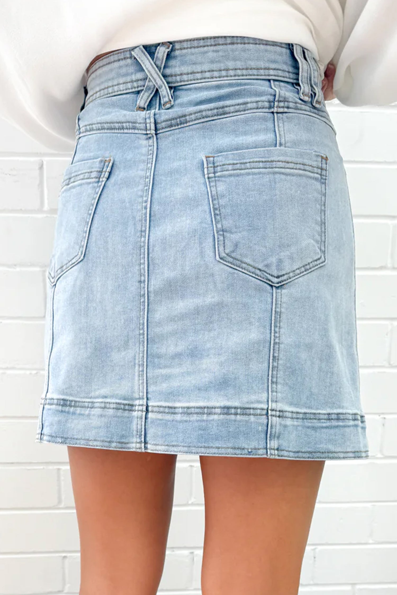 Beau Blue A-line Denim Mini Skirt with Pockets