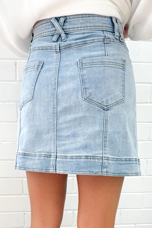 Beau Blue A-line Denim Mini Skirt with Pockets