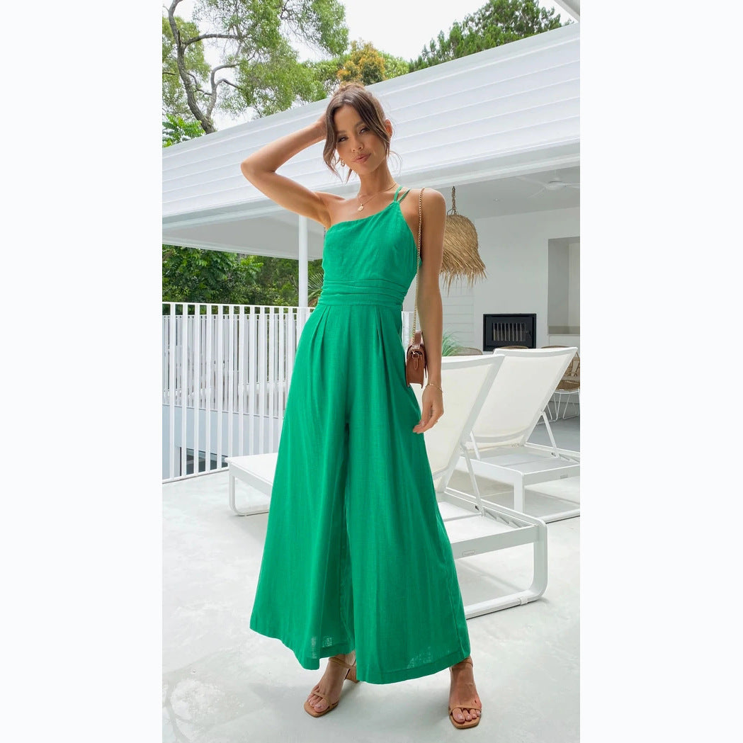 Loose Wide-leg Cotton And Linen Jumpsuit