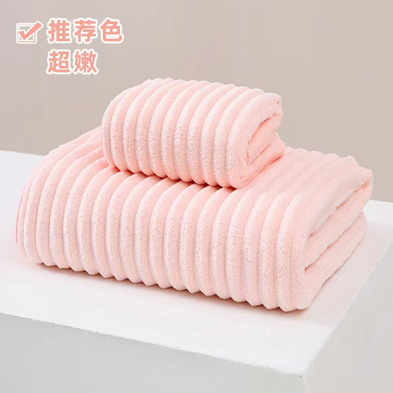 Wide Stripe Dark Stripe Coral Velvet Printing Towels Suit
