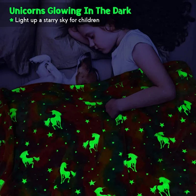 New spacecra Glow in The Dark Blanket Unicorn Gift