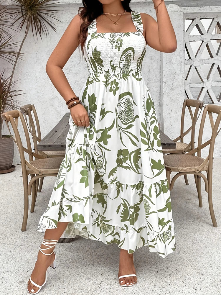 Floral Halter Dress with Ruffle Hem