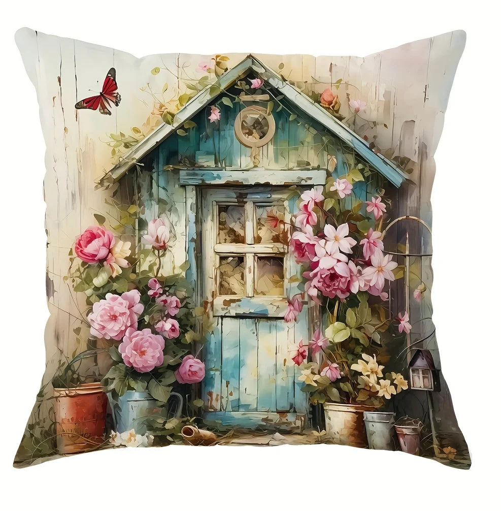 Vibrant Floral Bicycle Design Satin Fabric Throw Pillow Covers Farmhouse Decor for Living Room 45x45Cm Party Gift Cushion Cover