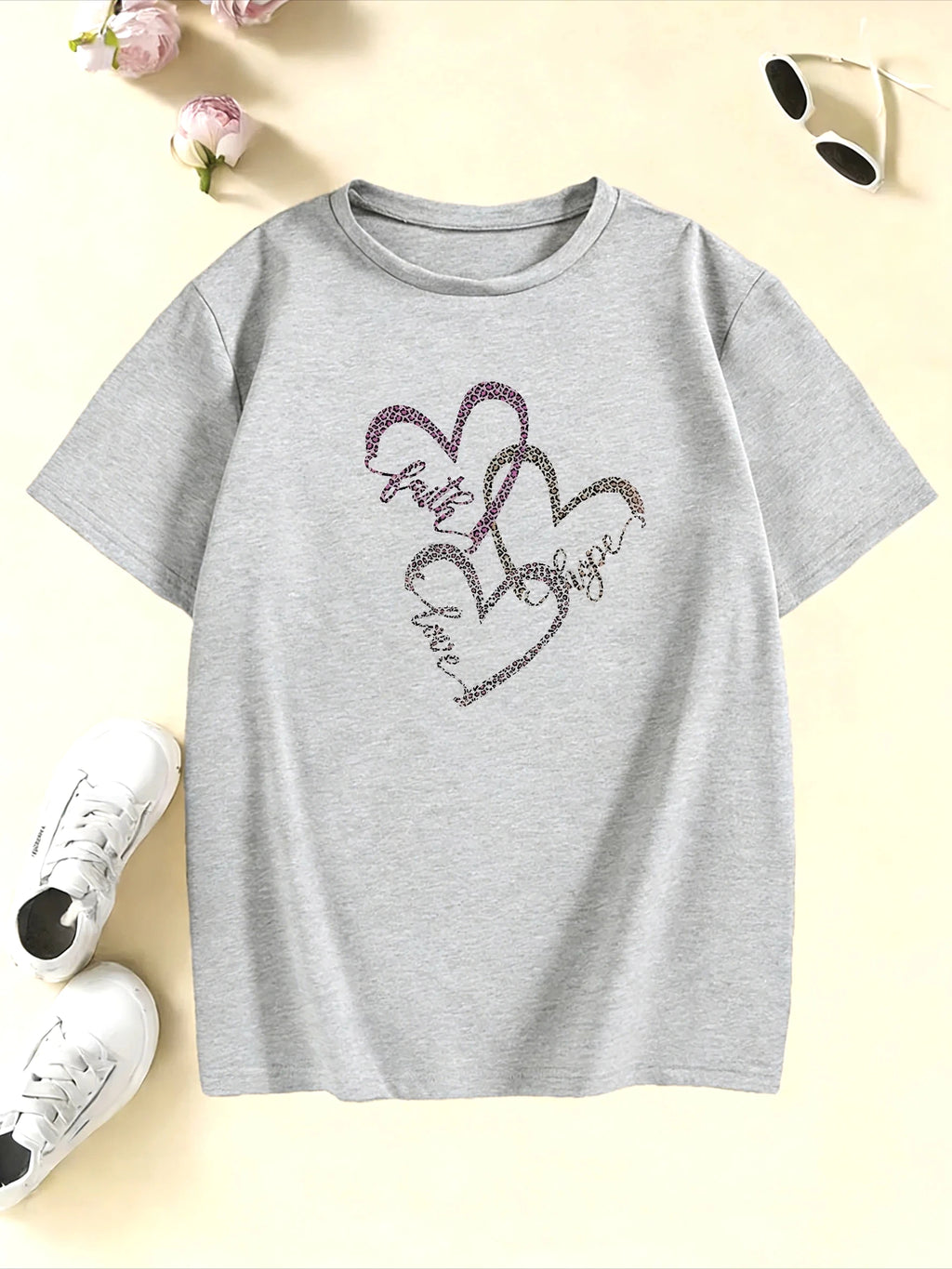 Leopard Print with Love Heart T Shirts Kids