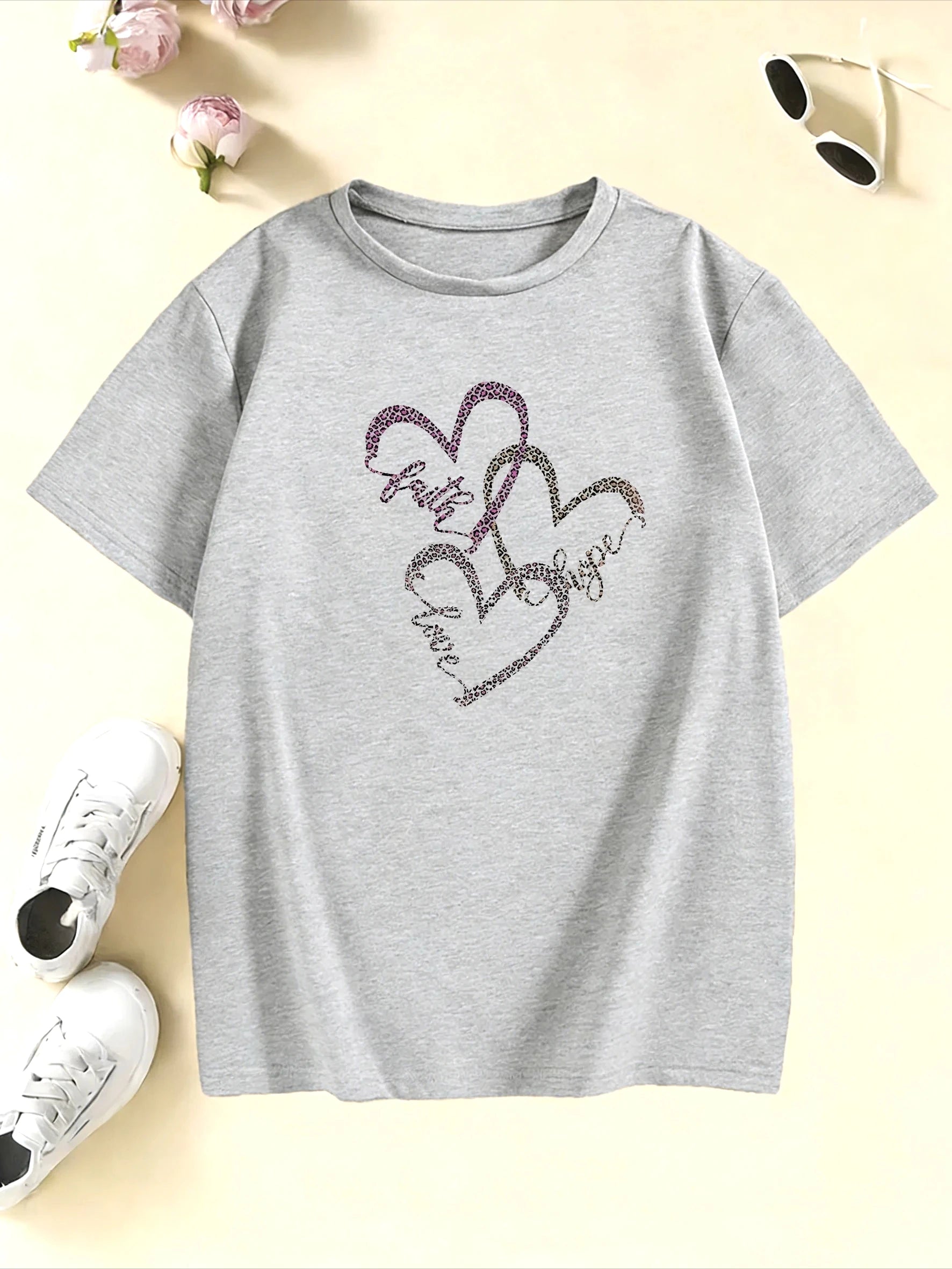 Leopard Print with Love Heart T Shirts Kids