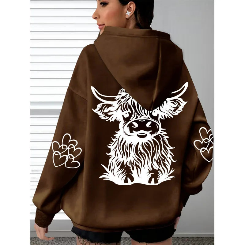 Highland Cow Print and Claw Heart Hoodie