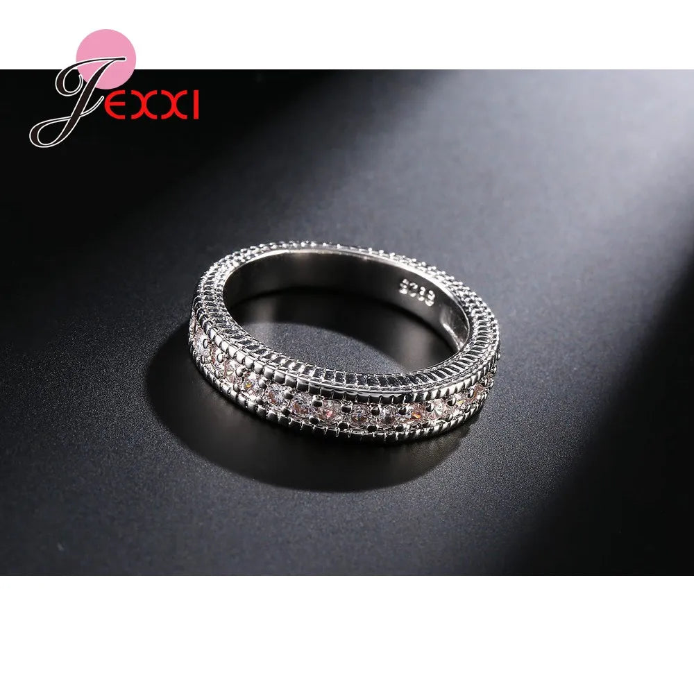 New Arrivals Women Wedding Rings Set 2 PCS Pure 925 Sterling Silver  Engagement Rings Filled Sparkling Crystals Zircons
