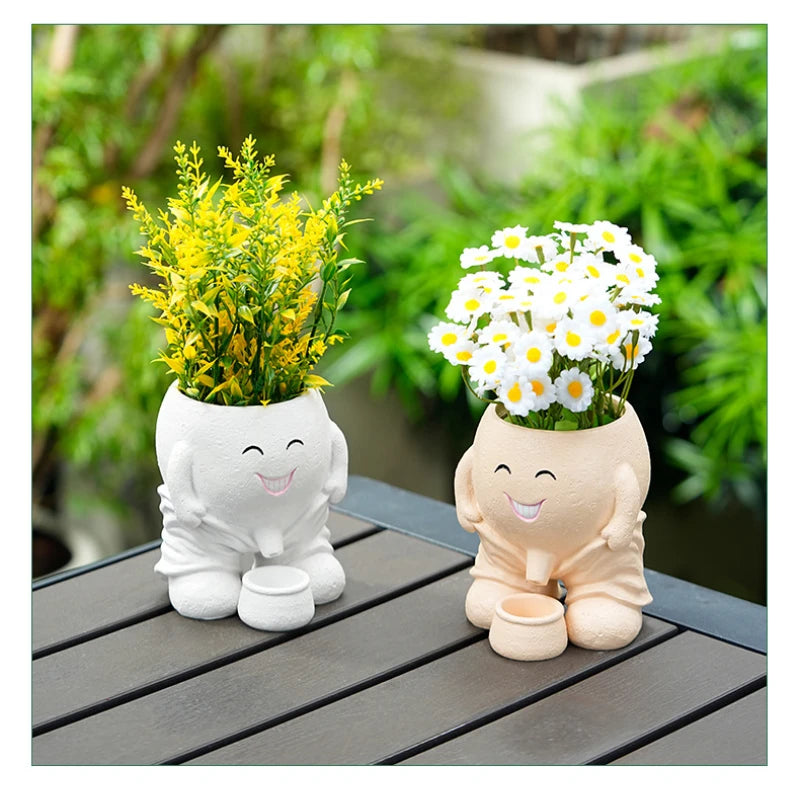 Nordic Green Plant Pot, Horticultural Flower Vase Creative Doll Resin Ornament Outdoor Succulent Flowerpot Hanging Planter