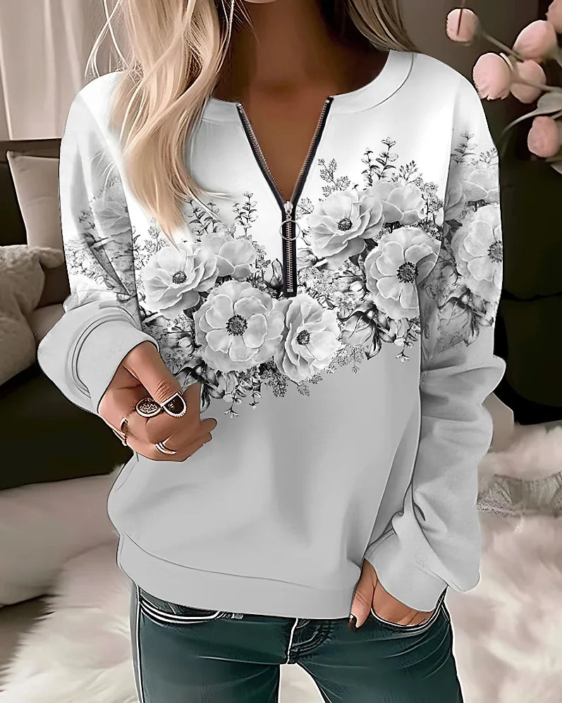 Flower Painting Sweatshirt Zip Up Hoodie