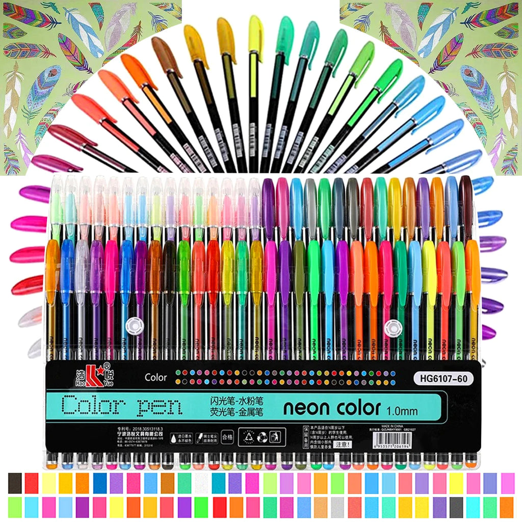 60Pcs Metallic Glitter Colors Gel Pens Set