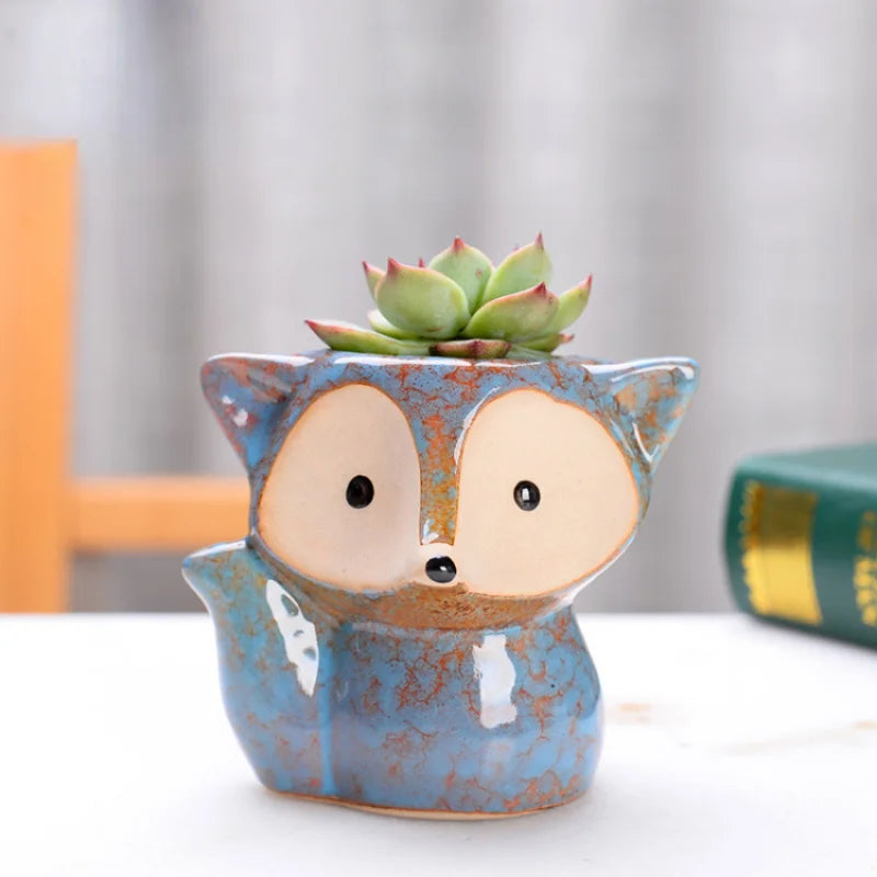 Ceramic Fox Plant Pot Micro Cute Mini Potted Succulents Small Flower Pots Bonsai Cartoon Planter Home Flower Pots Decorative