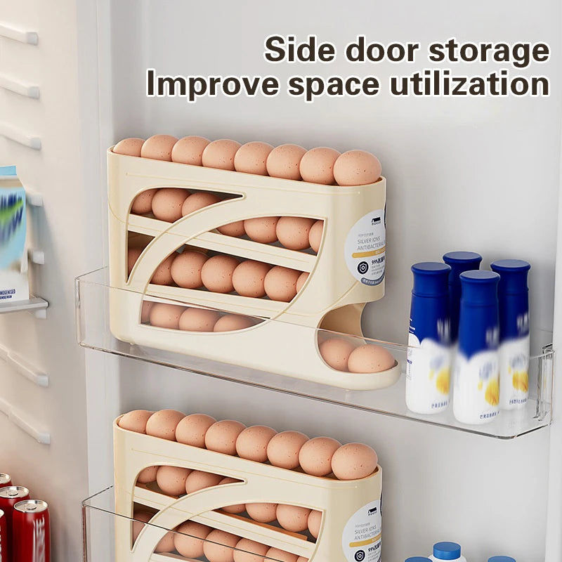 New 4 Layers Rolling Egg Holder Rack Fridge Egg Storage Box Container Kitchen Refrigerator Egg Dispenser Fridge Organizer