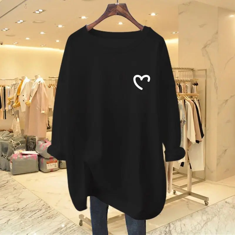Women Clothing Fashion All-match Loose Long Sleeve T-shirt Spring Autumn Elegant Chic Pure Cotton O-neck Top Tee Casual Pullover