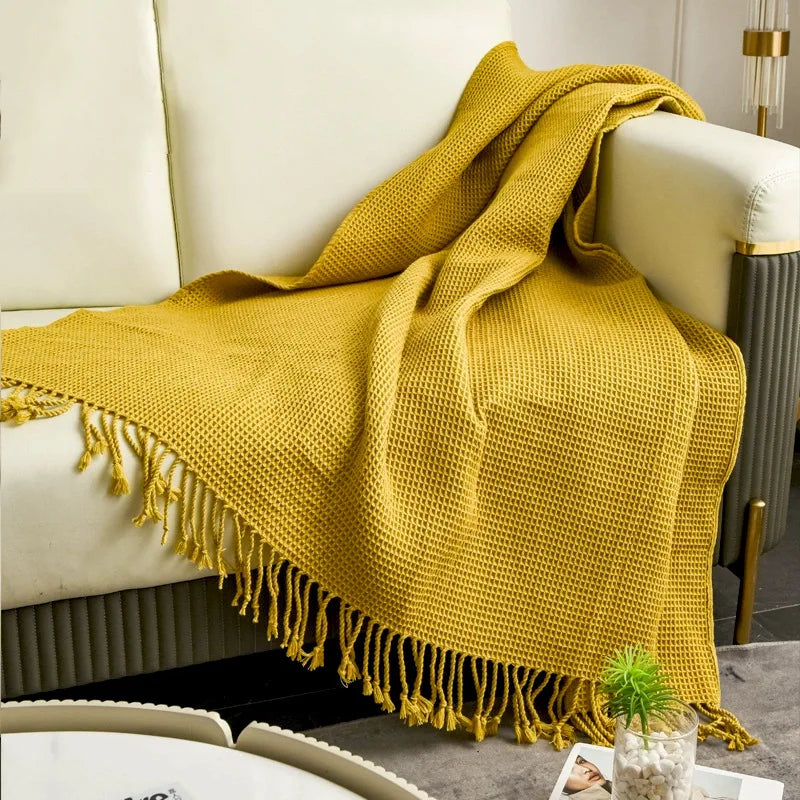 Nordic Waffle Blanket For Beds Sofa Decoration Cover Light Luxury Throw Blanket Bedspread Knitted Shawl Soft Leisure Bed Cover