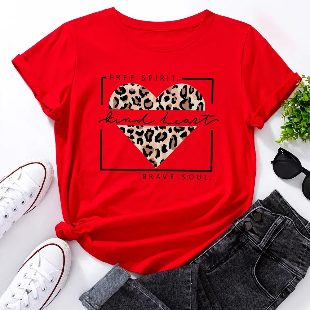 Leopard Love Heart Print Tshirt