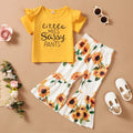 Short Sleeve Top+Sunflower Flare Pants 2PCS
