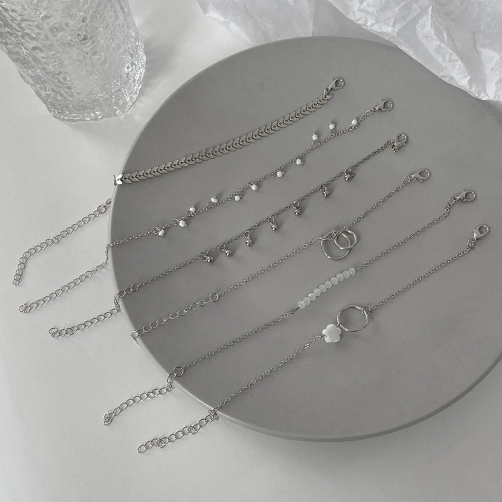 Trendy 6-Piece Stackable Bracelet Set with Adjustable Geometric & Tassel Design - Perfect for Everyday & Special Occasions