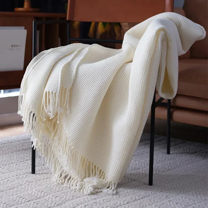 Nordic Waffle Blanket For Beds Sofa Decoration Cover Light Luxury Throw Blanket Bedspread Knitted Shawl Soft Leisure Bed Cover