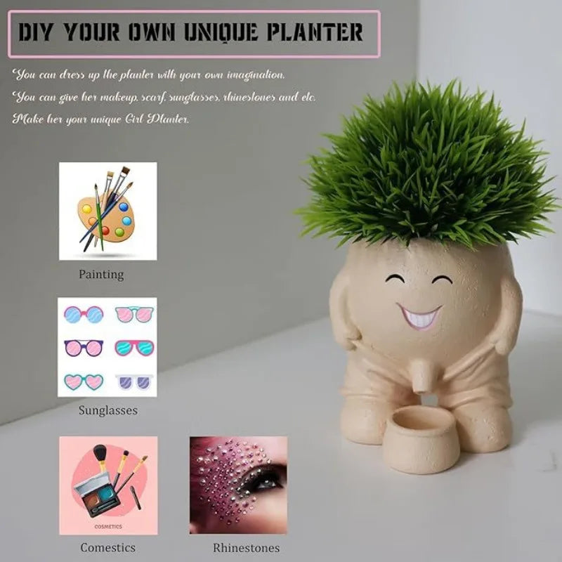 Nordic Green Plant Pot, Horticultural Flower Vase Creative Doll Resin Ornament Outdoor Succulent Flowerpot Hanging Planter