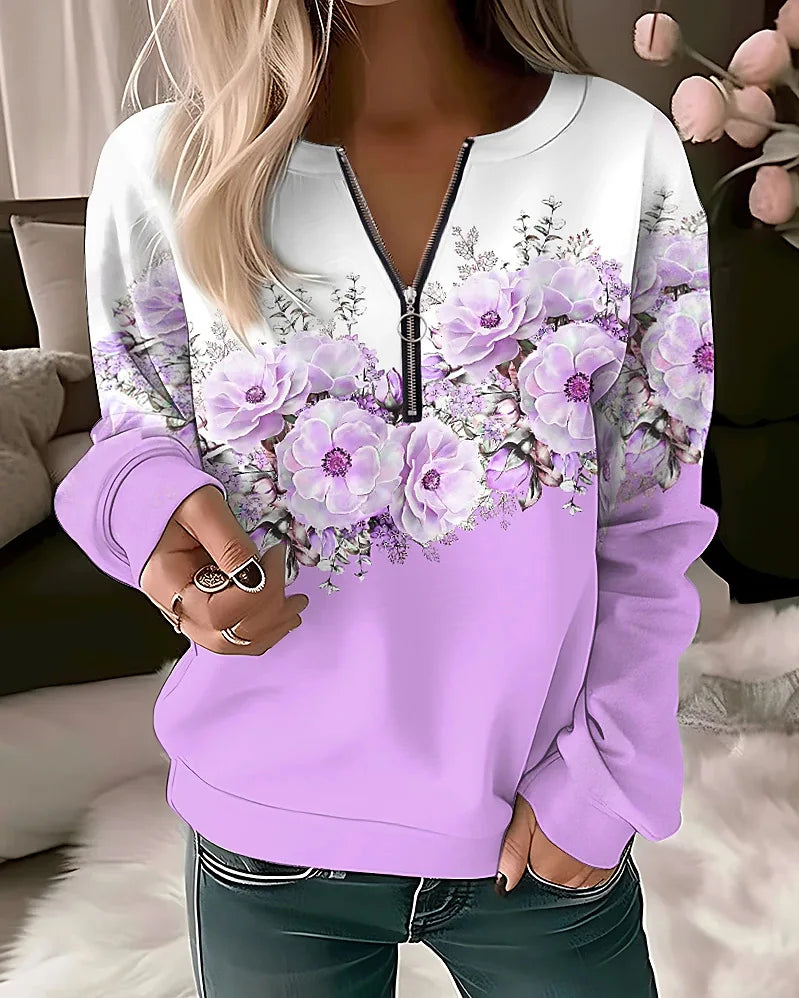 Flower Painting Sweatshirt Zip Up Hoodie
