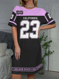 Women's California NO.23 Print Short Sleeve T-Shirt Dress Summer Graphic Tee Jerseys Plus Size Casual Dress