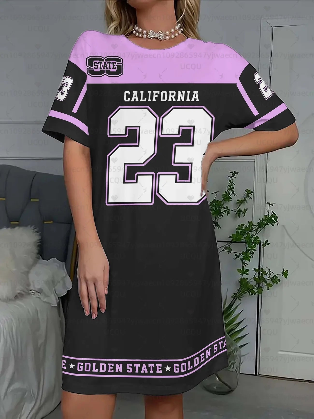 Women's California NO.23 Print Short Sleeve T-Shirt Dress Summer Graphic Tee Jerseys Plus Size Casual Dress
