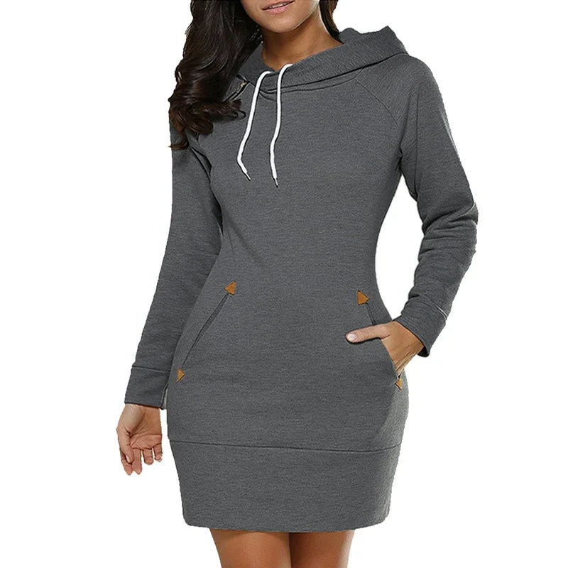 Knee-Length Pockets Dress with hood