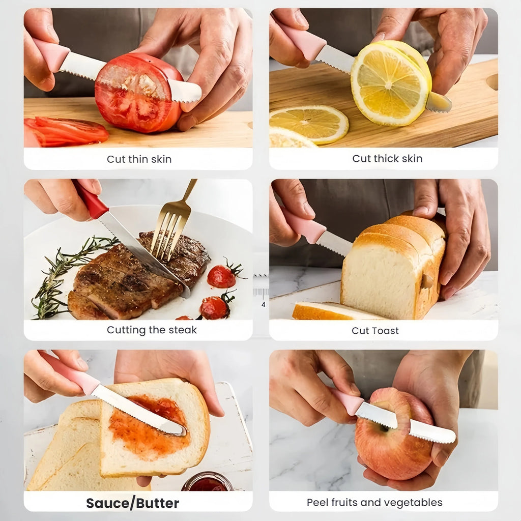 4/6/8 Stainless Steel Serrated Steak knife Round Tip Fruit And Vegetable Paring Knife Kitchen Baking Toast Serrated Bread Knives