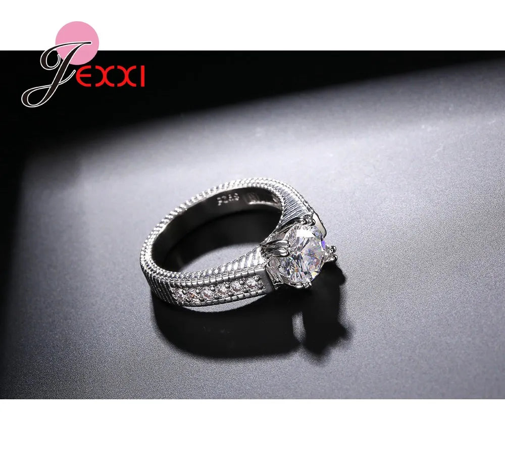 New Arrivals Women Wedding Rings Set 2 PCS Pure 925 Sterling Silver  Engagement Rings Filled Sparkling Crystals Zircons
