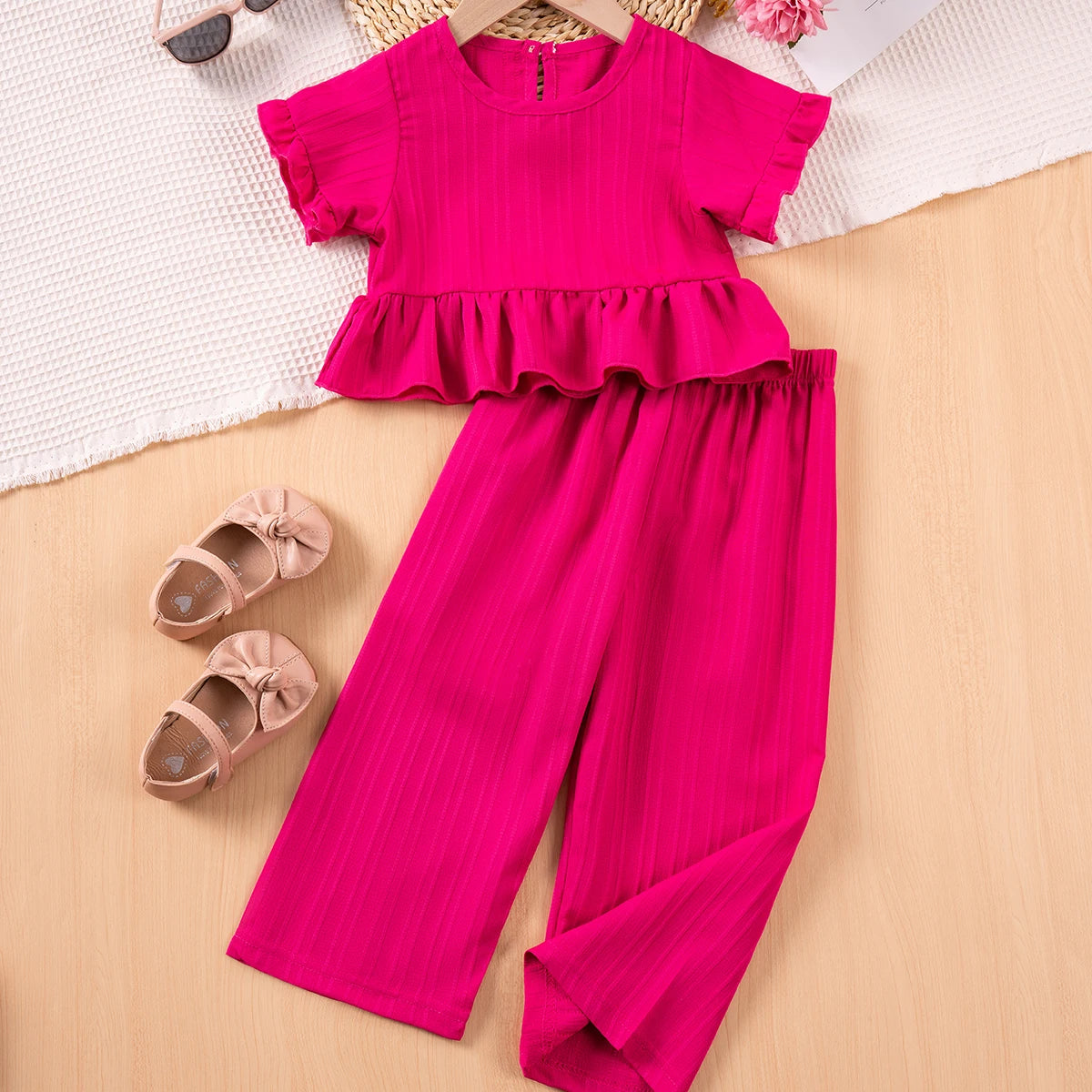 Shorts Sleeves + Wide Leg Pants 2PCS