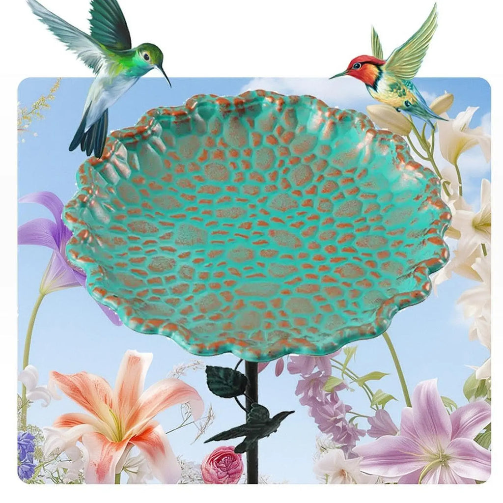 Bird Bath Feeder Bowl 5-Pronged Base Metal Bird Feeder Freestanding Birdbath for Yard Patio Outdoors Garden Iron Pedestal Stake