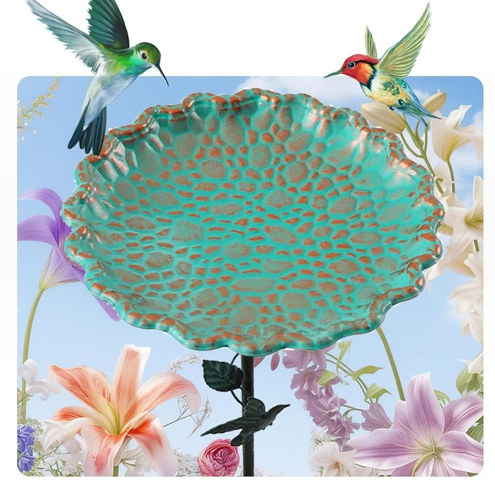 Bird Bath Feeder Bowl 5-Pronged Base Metal Bird Feeder Freestanding Birdbath for Yard Patio Outdoors Garden Iron Pedestal Stake