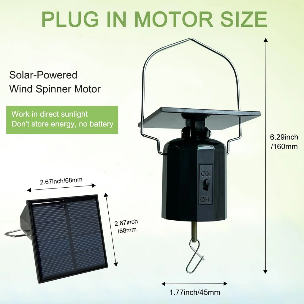 Wind Spinner Solar Motor with Hook Solar Powered Wind Chime Ornament Rotating Outdoor Decor Wind Spinner Solar Motor
