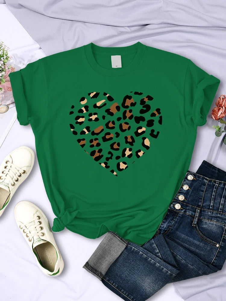 Simple Broken Leopard Heart Women Tshirt