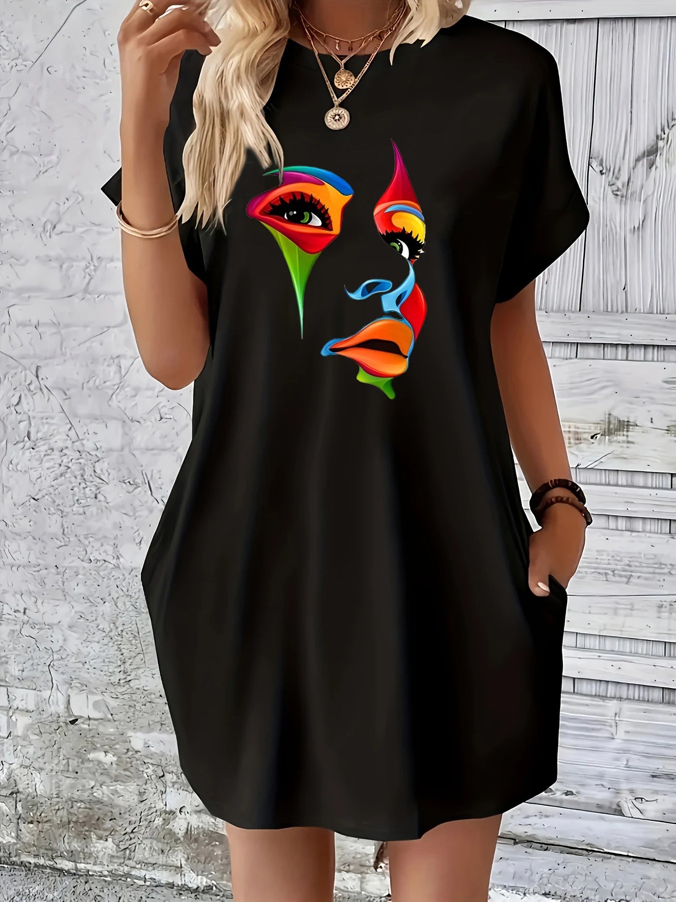 Summer Abstract Face Tee Dress