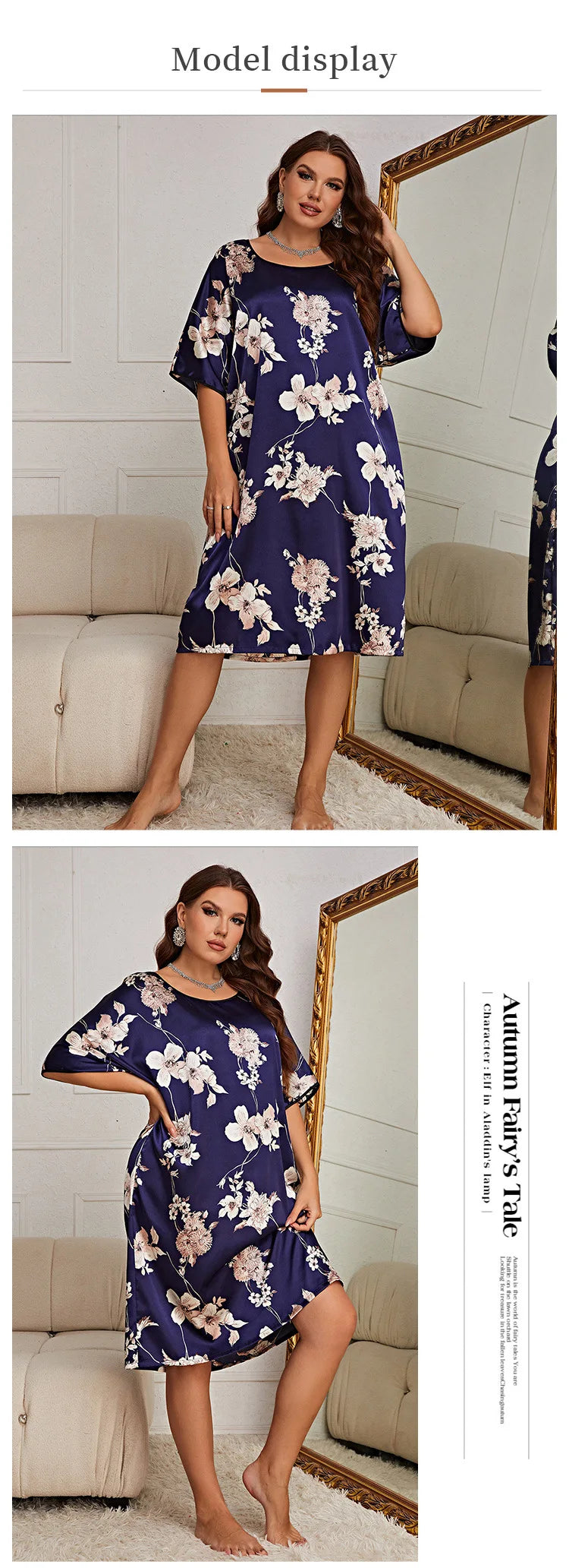 Plus Size Printed Home Wear New Summer Nightgown for Women Silk Nightdress Summer Pajamas