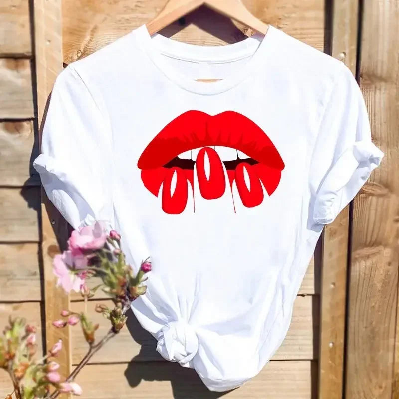 Women Leopard Love Heart Print Tee