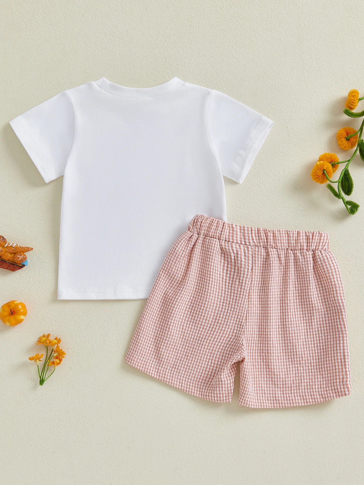 Short Sleeve T-Shirts Elastic Waist Shorts 2Pcs