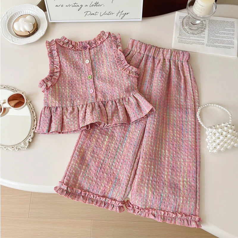 Pink ruffled pyjama set