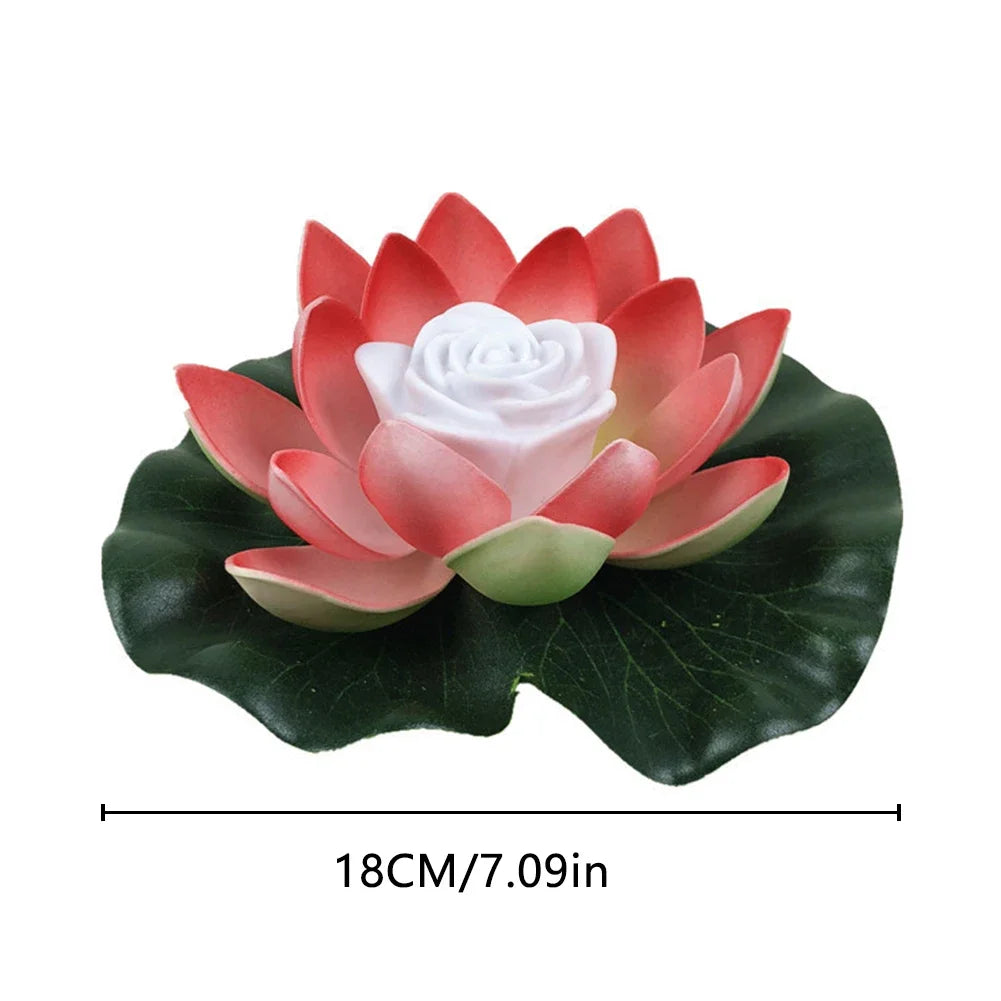 LED Waterproof Floating Lotus Light Battery Operated Artificial Lily Flower Night Lamp Pond Pool Garden Fish Tank Water Decor