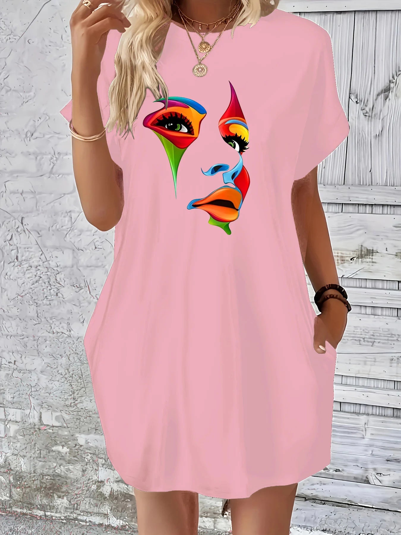 Summer Abstract Face Tee Dress