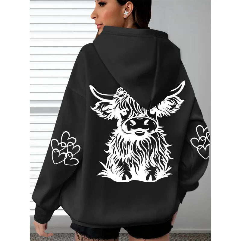 Highland Cow Print and Claw Heart Hoodie