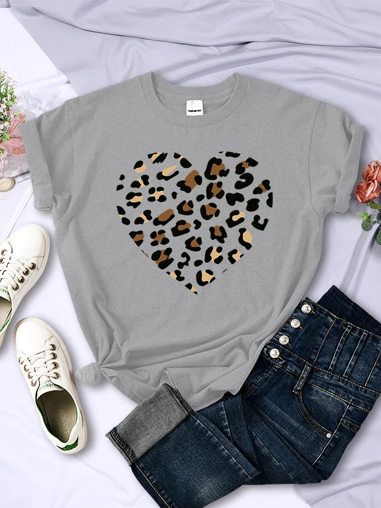 Simple Broken Leopard Heart Women Tshirt