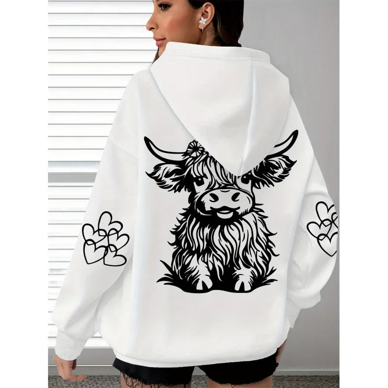 Highland Cow Print and Claw Heart Hoodie