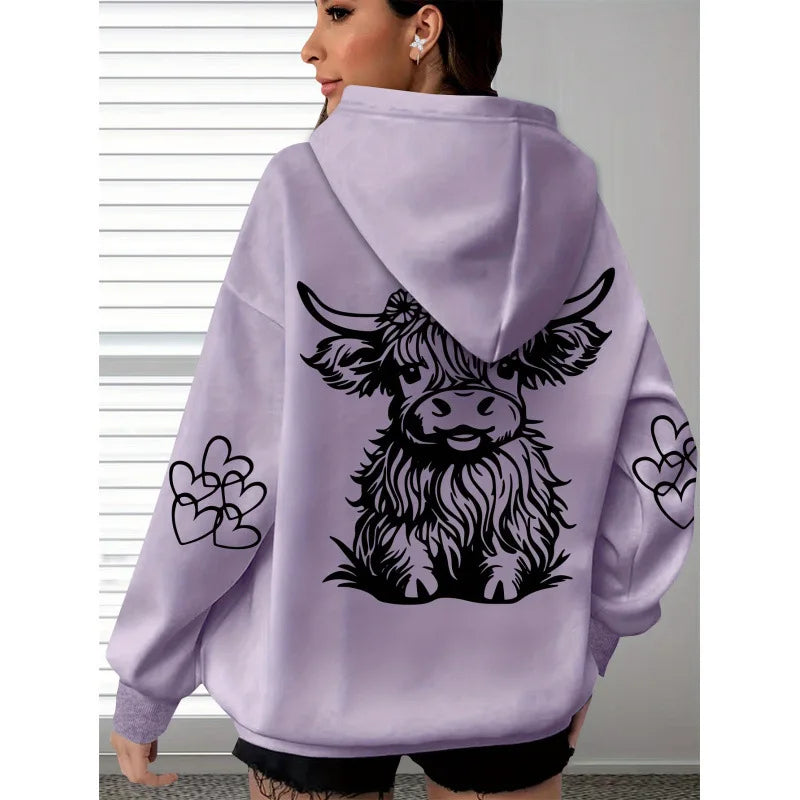 Highland Cow Print and Claw Heart Hoodie