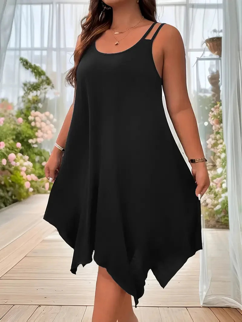 Strappy Asymmetrical Hem T Shirt Midi Dress