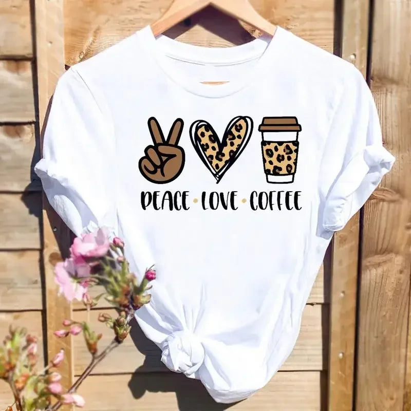 Women Leopard Love Heart Print Tee