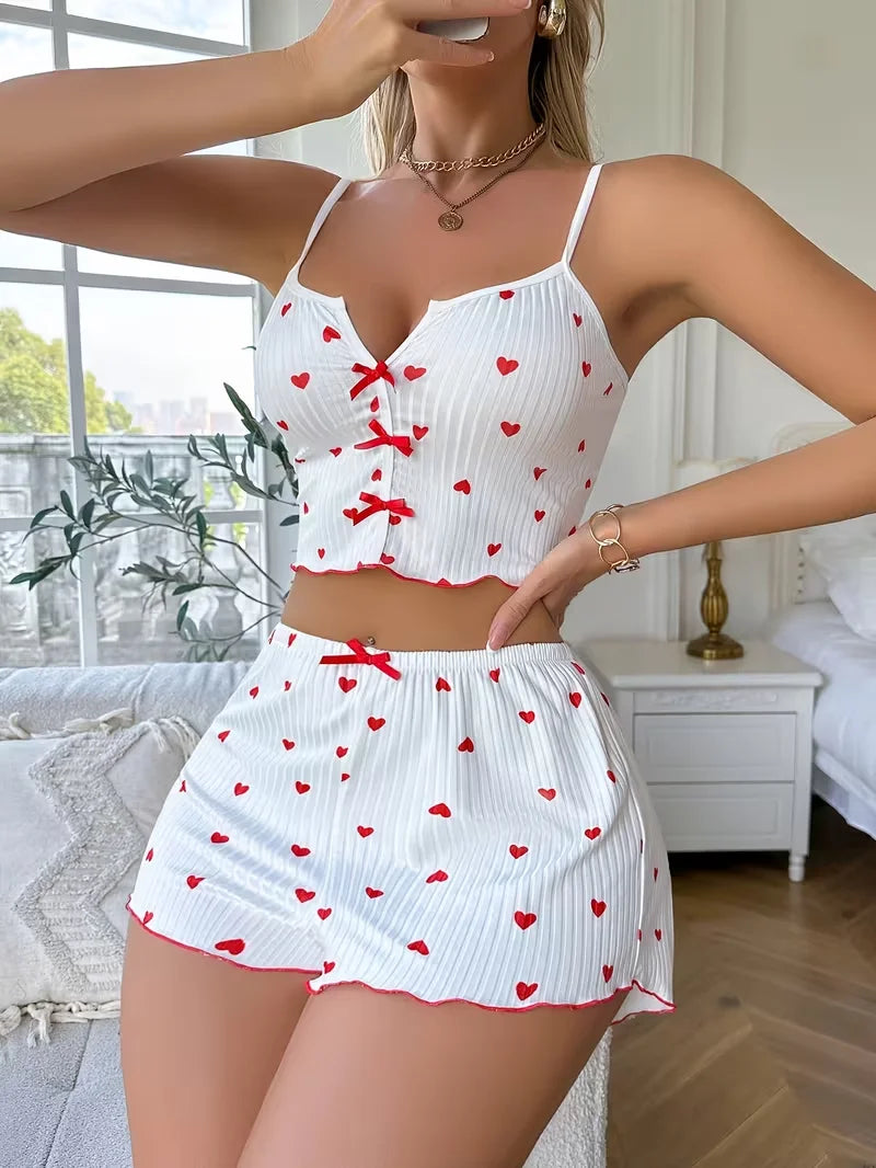 Heart Pattern Printed Pajama Set