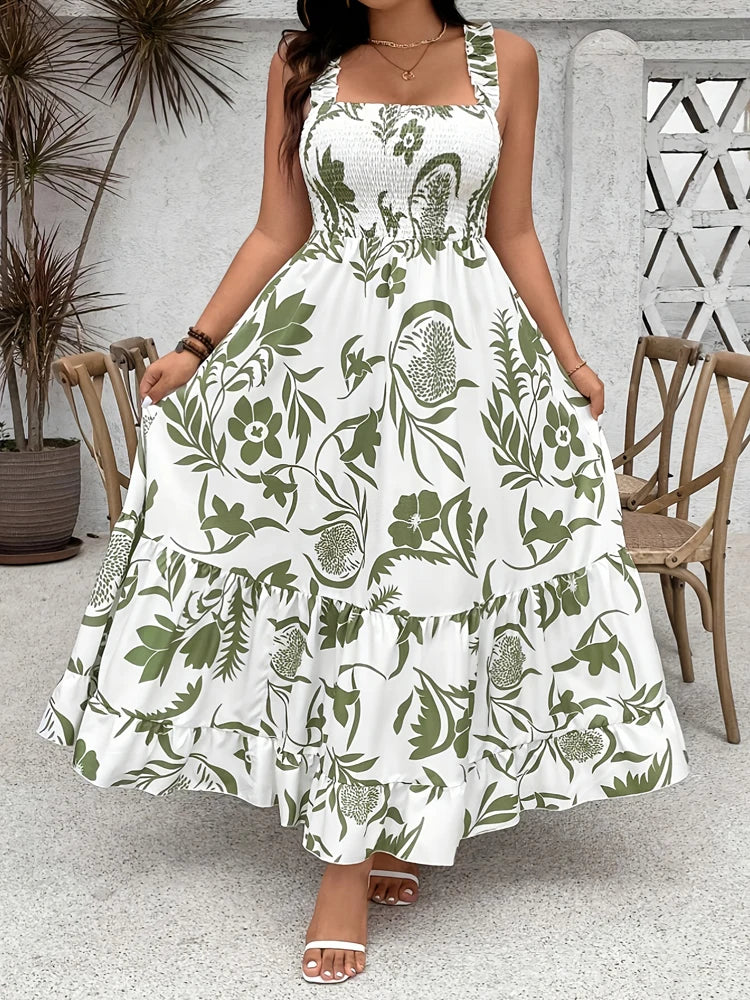 Floral Halter Dress with Ruffle Hem